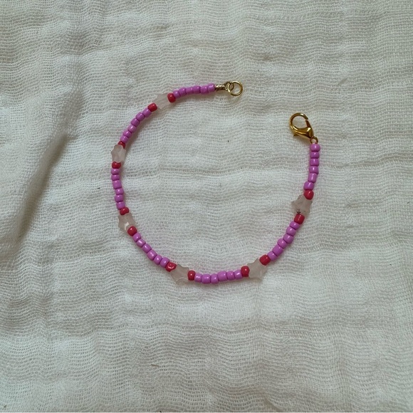 Rose Quartz Stars & Pink Seed Bead Stacking Bracelet With Gold Clasp 7 inches - Picture 5 of 5